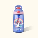 Personalized Rainbow Castle Fantasy Unicorn Design 16 oz Kid Water Bottle with Straw and Name Birthday Christmas Back to School Gift for Girls