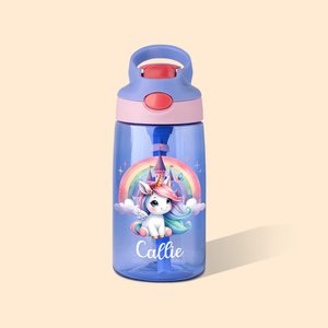 Borraccia da 475ml personalizzata con nome e design dell'unicorno con cannuccia e manico regalo di Natale e periodo di inizio scuola per bambini