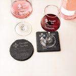 Verre à vin et sous-verre en ardoise avec nom gravé personnalisé Cadeau d'anniversaire pour amateur de vin
