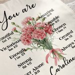 Personalized Birth Flower Bouquet Bible Verse Canvas Tote Bag with Name Inspirational Christmas Birthday Christian Gift for Women