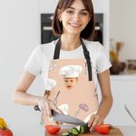 Personalized Cute 1-3 Chef Hat Photos Avatar Apron with Adjustable Neck Strap Housewarming Gift for Family Cooking Lover