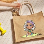 Personalizzato Cartoon Sport Girl Grande borsa in iuta con nome Palestra Allenamento Regalo di compleanno per gli amanti dello sport 2