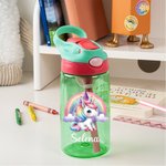 Personalized Rainbow Castle Fantasy Unicorn Design 16 oz Kid Water Bottle with Straw and Name Birthday Christmas Back to School Gift for Girls