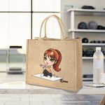 Personalizzato Cartoon Sport Girl Grande borsa in iuta con nome Palestra Allenamento Regalo di compleanno per gli amanti dello sport 1