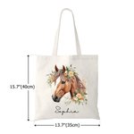 Personalisierte Blumen Pferd Muster langlebig Canvas Tragetasche mit Namen Urlaub Geburtstag Weihnachten Geschenk für Pferdeliebhaber