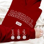 Personalized Multicolor Baseball Mom Dad Crewneck Sweatshirt Hoodie with 1 - 6 Kid Names Birthday Sports Event Cheer Accessories Gift for Family