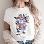 Personalizowana postać Werset biblijny Krzyż Akwarela Motyl Narodziny Kwiat Bluza z imieniem Urodziny Chrzest Prezent dla kobiet Dziewczynki