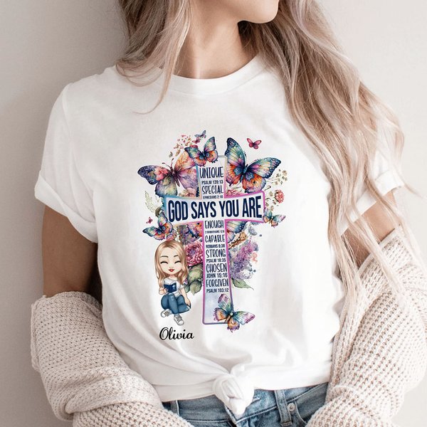 Personalizowana postać Werset biblijny Krzyż Akwarela Motyl Narodziny Kwiat Bluza z imieniem Urodziny Chrzest Prezent dla kobiet Dziewczynki