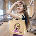 Personalizzato Cartoon Sport Girl Grande borsa in iuta con nome Palestra Allenamento Regalo di compleanno per gli amanti dello sport 4