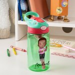 Bouteille d'Eau Personnalisée avec Nom et Personnage Dessin Animé Gourde avec Paille et Poignée Cadeau Noël Anniversaire pour Enfants