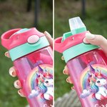 Personalized Rainbow Castle Fantasy Unicorn Design 16 oz Kid Water Bottle with Straw and Name Birthday Christmas Back to School Gift for Girls