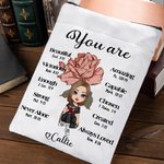 Personalized Cute Cartoon Girl with Birth Flower Book Sleeve Cover with Name and Bible Verse Christian Christmas Gift for Women Book Bookworm