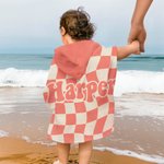 Personalized Multicolour Checkerboard Soft Quick Dry Hooded Beach Towel with Name Summer Vacation Travel Essentials Gift for Kids Family