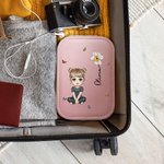 Personalized Cartoon Character Birth Flower Leather Jewelry Box with LED Three-color Makeup Mirror Travel Essential Birthday Gift for Women