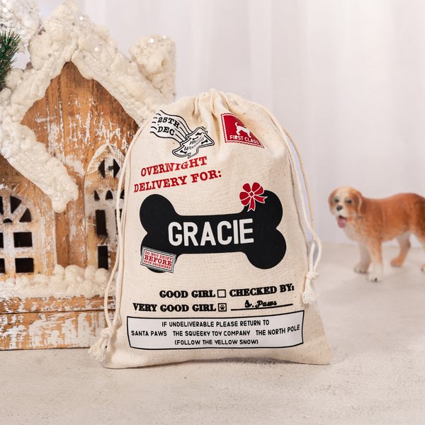 Sac à friandises avec nom réutilisable pour les animaux de compagnie.