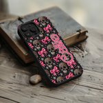 Personalizzato gotico 3D Teschi rosa Coquette Bow TPU Custodia per iPhone con nome Compleanno regalo di Halloween per gli appassionati di gotico