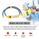Personalised Adjustable Colourful Braided Cord Medical Emergency Alert ID Bracelet with Engraved Star of Life and Text Gift for Allergy Autism Kids
