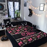 Personalized Gothic 3D Skulls Pink Coquette Bow Soft Throw Blanket with Name Home Decor Birthday Halloween Gift for Gothic Enthusiast