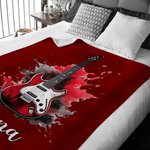 Personalised Multicolour Splash Ink Electric Guitar Soft Throw Blanket with Name Music Room Decor Gift for Guitar Player
