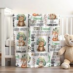 Personalised Cute Animal Bear Squirrel Fox Soft Throw Blanket with Name Baby Shower Christmas Gift for Boys Girls