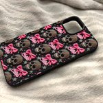 Personalizzato gotico 3D Teschi rosa Coquette Bow TPU Custodia per iPhone con nome Compleanno regalo di Halloween per gli appassionati di gotico