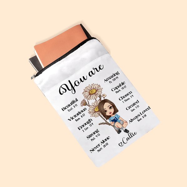 Personalized Cute Cartoon Girl with Birth Flower Book Sleeve Cover with Name and Bible Verse Christian Christmas Gift for Women Book Bookworm
