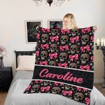 Personalized Gothic 3D Skulls Pink Coquette Bow Soft Throw Blanket with Name Home Decor Birthday Halloween Gift for Gothic Enthusiast