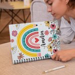 Personalized Floral Crayon Pencil Rainbow Highland Cow 120 Pages A5 Lined Spiral Notebook with Name Back to School Appreciation Gift for Teacher