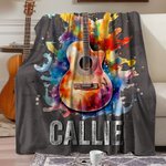 Personalised Multicolour Splash Ink Electric Guitar Soft Throw Blanket with Name Music Room Decor Gift for Guitar Player