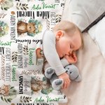 Personalised Cute Animal Bear Squirrel Fox Soft Throw Blanket with Name Baby Shower Christmas Gift for Boys Girls