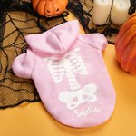 Gepersonaliseerd Gloeiend Skelet Beenderen Warme Zachte Hond Kat Hoodie met Naam voor Alle Rassen Schattig Huisdier Feest Kostuum Verjaardag Halloween