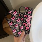 Personalizzato gotico 3D Teschi rosa Coquette Bow TPU Custodia per iPhone con nome Compleanno regalo di Halloween per gli appassionati di gotico