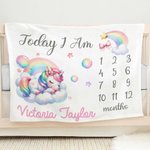 Coperta personalizzata fantasia unicorno arcobaleno bambino mese pietra miliare morbido con nome compleanno Nursery Decor Baby Shower regalo per neonato