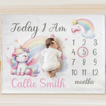 Coperta personalizzata fantasia unicorno arcobaleno bambino mese pietra miliare morbido con nome compleanno Nursery Decor Baby Shower regalo per neonato