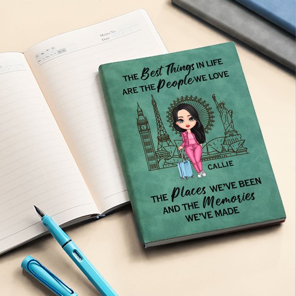 Personalized Cartoon Character World Travel Journal 200 Pages Leather Notebook with Name and Text Travel Essentials Birthday Gift for Traveler Friends