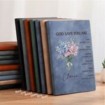 Personalized God Says You Are Lovely Birth Flower Bouquet Bible 200 Pages Leather Notebook with Name Birthday Gift for Christians Women