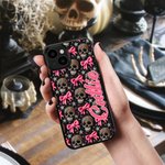 Personalizzato gotico 3D Teschi rosa Coquette Bow TPU Custodia per iPhone con nome Compleanno regalo di Halloween per gli appassionati di gotico