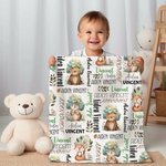 Personalised Cute Animal Bear Squirrel Fox Soft Throw Blanket with Name Baby Shower Christmas Gift for Boys Girls