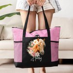Personalised Birth Flower Horse Birthmark Name Large Tote Bag with Zipper Birthday Christmas Gift for Women Horse Lovers