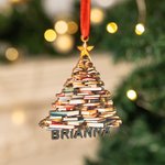 Ornamento in legno personalizzato per l'albero dei libri di Natale con nome Decorazione per la biblioteca Regalo di Natale per i topi di biblioteca Am