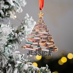 Ornamento in legno personalizzato per l'albero dei libri di Natale con nome Decorazione per la biblioteca Regalo di Natale per i topi di biblioteca Am