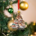 Ornamento in legno personalizzato per l'albero dei libri di Natale con nome Decorazione per la biblioteca Regalo di Natale per i topi di biblioteca Am