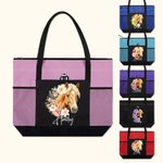 Personalised Birth Flower Horse Birthmark Name Large Tote Bag with Zipper Birthday Christmas Gift for Women Horse Lovers