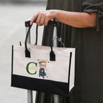 Personalised Cartoon Character Butterfly Canvas Tote Bag with Initial and Name Retirement Birthday Gift for Grandma Mom Senior Woman