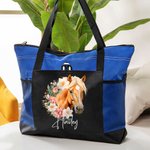 Personalised Birth Flower Horse Birthmark Name Large Tote Bag with Zipper Birthday Christmas Gift for Women Horse Lovers