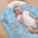 Personalised Bear Squirrel Woodland Animal Swaddle Blanket and Hat Set with Name Birthday Baby Shower Gift for Newborn Kids