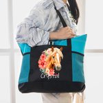 Personalised Birth Flower Horse Birthmark Name Large Tote Bag with Zipper Birthday Christmas Gift for Women Horse Lovers