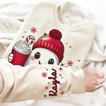 Personalised Cute Christmas Hat Ghost Gingerbread Man Sweatshirt with Name Christmas Gift for Friends Family