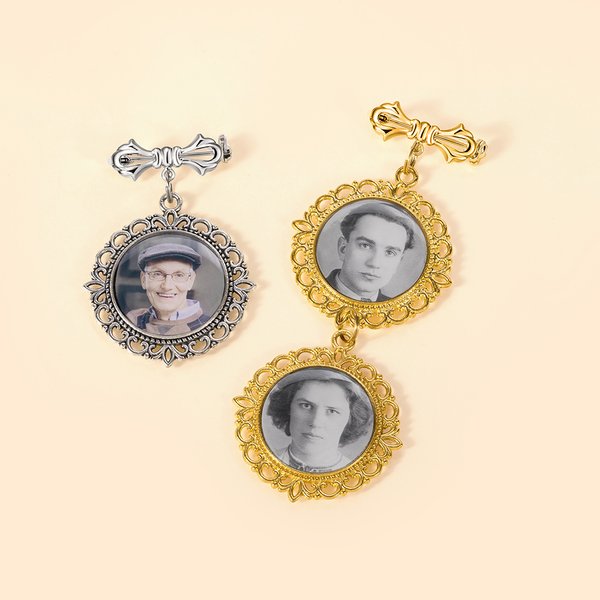 Personalizzato Retro pizzo Bow-knot 1-2 foto spilla Pin Bouquet Photo Charm Matrimonio Memorial Regalo per la sposa Sposo