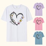 Personlig hjerte akvarell fødsel blomst Crewneck T-skjorte med 1-6 barnas navn Bursdag morsdagsgave til mamma bestemor